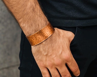 Wide Chunky Hammered Copper Cuff, Handmade Masculine Bracelet