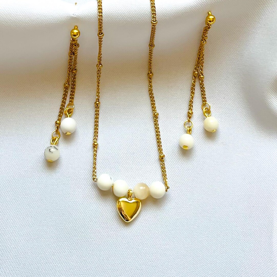 White Opal Nacklace and Opal Dangle Earring, Heart Locket Charm ...