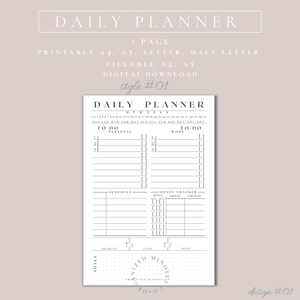 デイリープランナーインサート • 印刷可能なインサート • 毎日の予定表 • 日付なしのデイリープランナー 1 枚 • A4/A5/レター/ハーフレターインサート • 記入可能な A4/A5