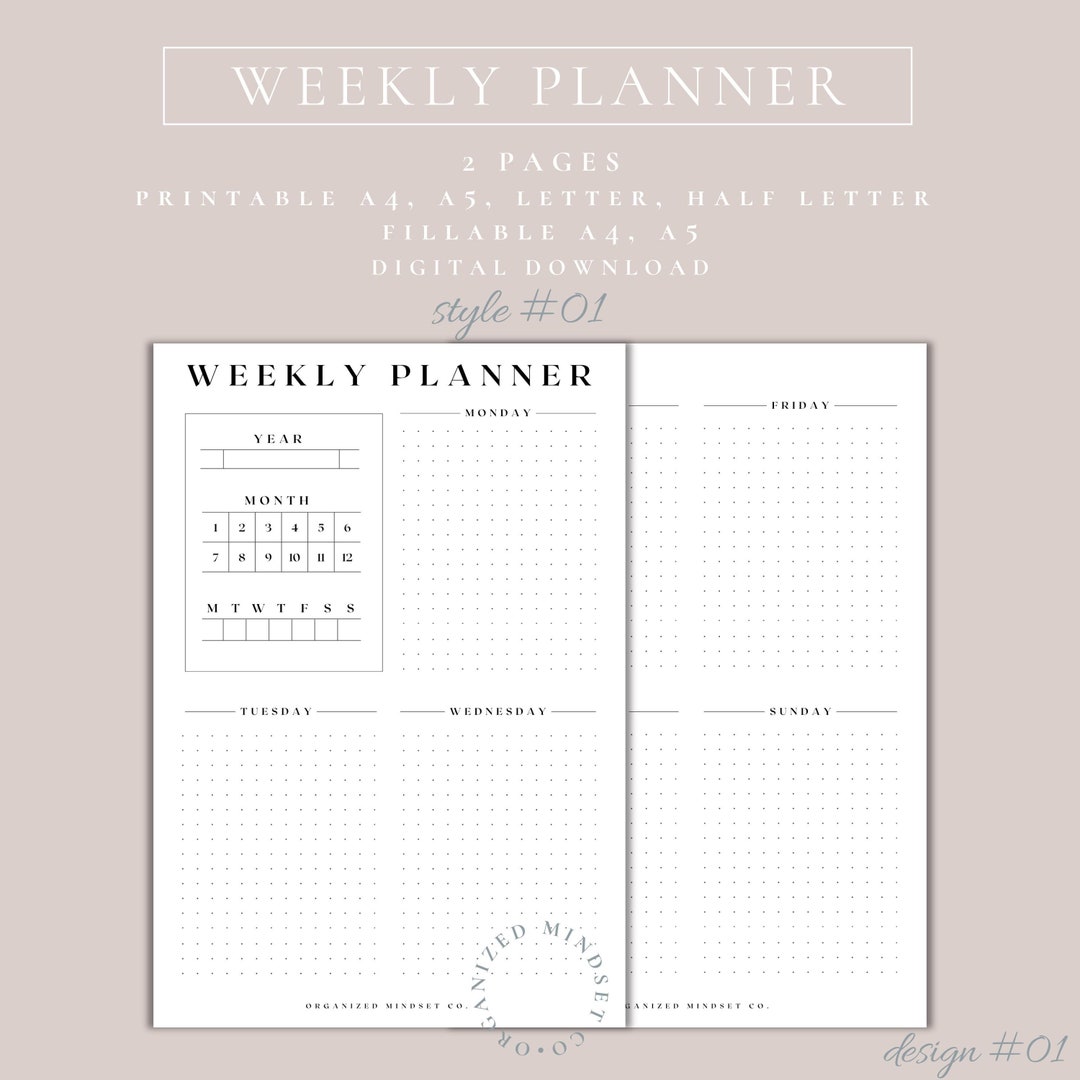 Weekly Planner • Printable Insert • Undated Weekly Planner in 2 Sheets ...