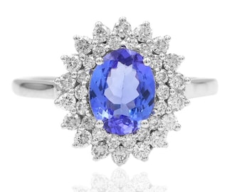 Ovaler Tansanit & Diamant 18K Weißgold Ring