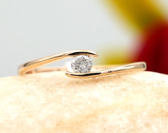 Anillo de oro de 14 quilates con diamantes naturales: joyería fina minimalista