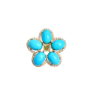 Natural Turquoise & Yellow Diamond Studded 18K Solid Gold Pendant| Fine Jewellery | Dec Birthstone | Gift For Her | Turquoise Dainty Pendant