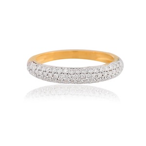 Natural Diamond 18K Yellow Gold Studded Ring: Fine Jewelry