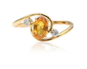 14K Gold Yellow Sapphire Ring with Diamonds: September Birthstone