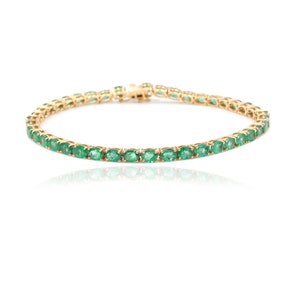 Natural Zambian Emerald 14K Solid Gold Bracelet, Fine Jewelery, May Birthstone, Gift For Her, Dainty Emerald Tennis Bracelet, Office wear