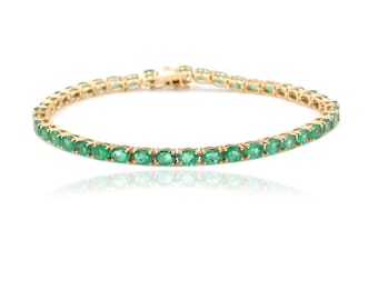 Natural Zambian Emerald 14K Gold Tennis Bracelet