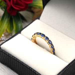 Blue Sapphire 14K Gold Eternity Band - September Birthstone
