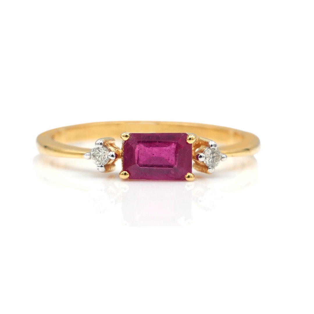 Emerald Cut Ruby & Diamond 14K Gold Ring: July Birthstone - Etsy