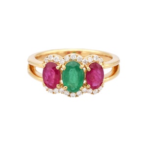 Ruby, Emerald & Diamond 18K Gold Ring: Fine Jewelry