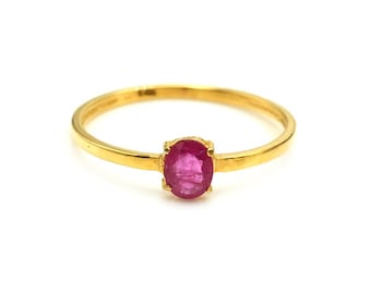 Handmade Natural Ruby 14k 18k Gold Ring: Round Cut Birthstone, Gemstone Jewellery