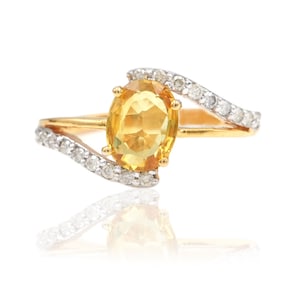 14K Gold Yellow Sapphire Ring with Diamond Accents