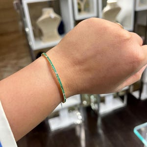 Emerald, Ruby, Sapphire & Diamond 14K Solid Gold Flexible Bangle Bracelet