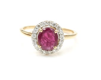 Handmade Natural Ruby & Diamond 14k 18k Gold Ring: July Birthstone, Gemstone Jewellery
