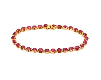 Women's 18K Yellow Gold Rund Cut Ruby Bracelet: July Birthstone Dainty Gold Jewelry