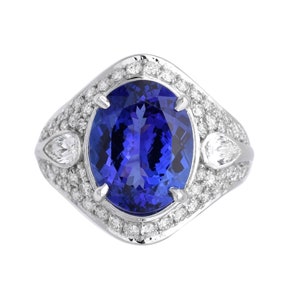 Oval Tanzanite & Diamond 18K White Gold Ring: December Birthstone