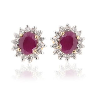 Natural Ruby & Diamond Studded 14K Solid Gold Studs | Fine Jewelery | July Birthstone | Gift For Her | Dainty Ruby Diamond Office Wear Studs