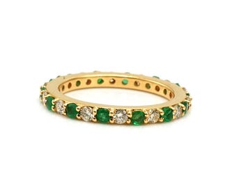 Anillo de boda de oro de 14 quilates con esmeralda y diamantes de Zambia