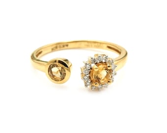 Round Cut Citrine & Diamond 18K White Gold Ring: November Birthstone