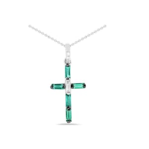 Natural Diamond Ruby/Emerald/Sapphire Holy Cross 14K/18K White Gold Pendant,Dainty Gold Diamond Cross Pendant, DailyWear Cross Pendant