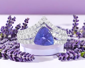 Trillion Tansanit Diamant Ring: 18K Weißgold Verlobungsring