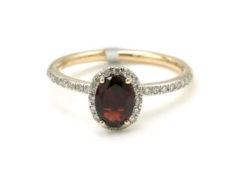 Natural Garnet & Diamond 14k Gold Ring: January Birthstone