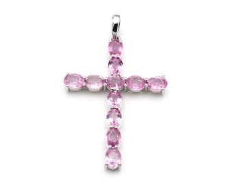 Handmade Pink Sapphire Cross Pendant: 14k White Gold Dailywear Pendant