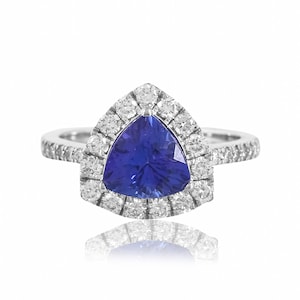 Trillion Tanzanite Diamond Ring: 18K White Gold December Birthstone