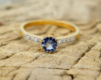 Natürlicher Tansanit Diamant 14K Solid Gold Ring: Dezember Geburtsstein