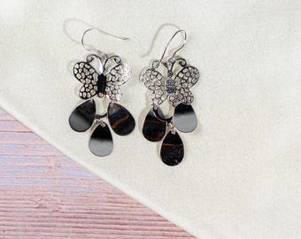 Sterling Silver Butterfly Dangle Earrings, Nature Inspired Boho Jewelry