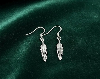 Sterlingzilveren veren hangoorbellen, boho minimalistische drop-sieraden