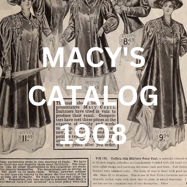 1908 Antique Macy's Catalog Instant Download DIGITAL BOOK. Vintage department store fashion, cookware, dinnerware, homewares catalogue.