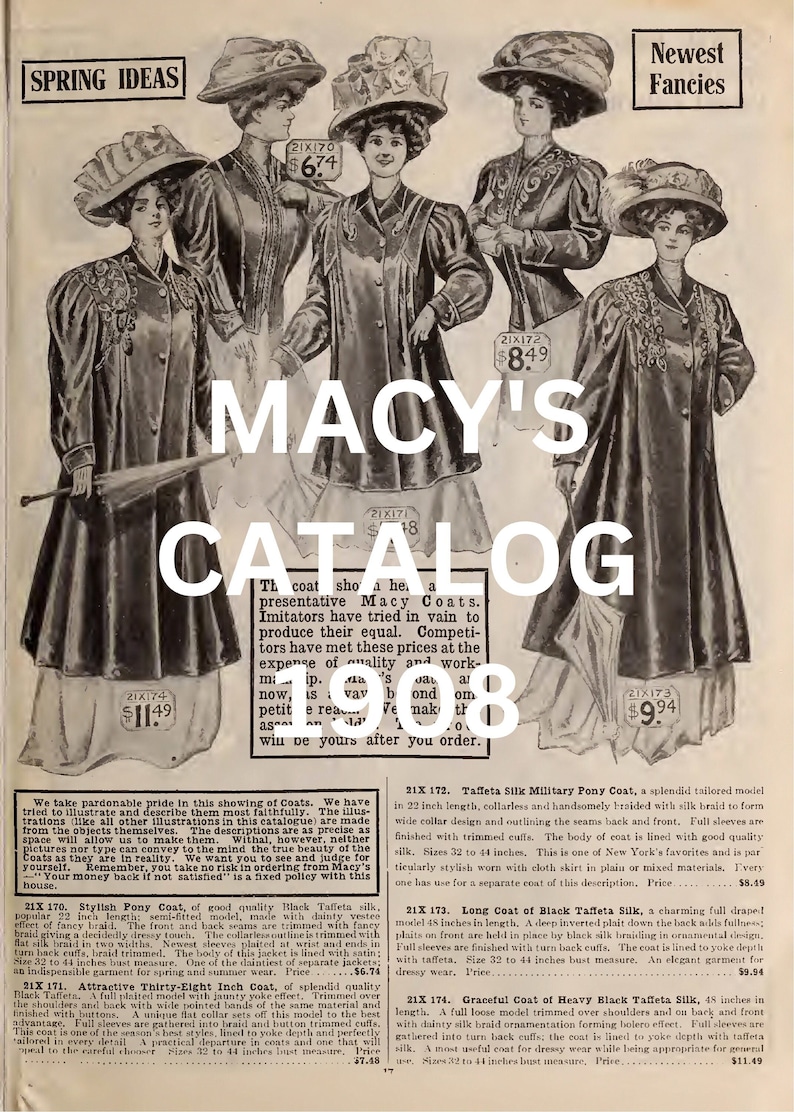 1908 Antique Macy's Catalog Instant Download DIGITAL BOOK. Vintage