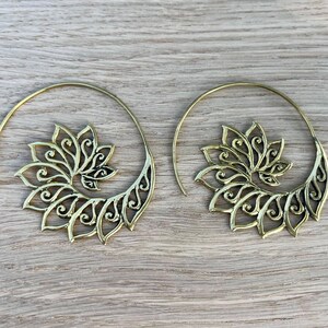 DRAGONTAIL unique curled brass hoop spiral earrings BR-L2
