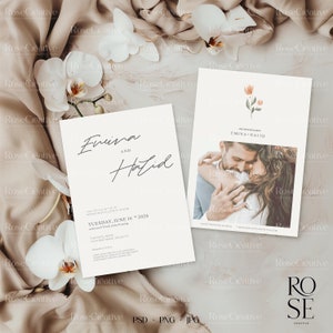Mockup dubbele kaart, mockup bruiloft stationair, mockup uitnodigingskaart, mockup trouwprogrammakaart