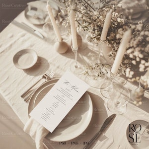 Bruiloft menu mockup, bruiloft briefpapier, bruiloft tafel mockup, kaart mockup, png mockup
