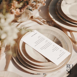 Maquette de menu, maquette de mariage, maquette 4 x 9, papeterie de mariage, maquette de table de mariage, maquette de mariage bohème