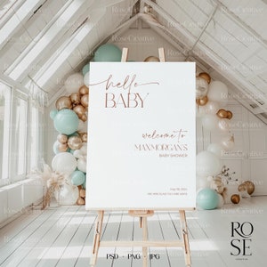 Willkommensschild Mockup, Baby Shower Schild Mockup, Hello Baby Schild, Staffelei Mockup, Baby Junge Willkommensschild