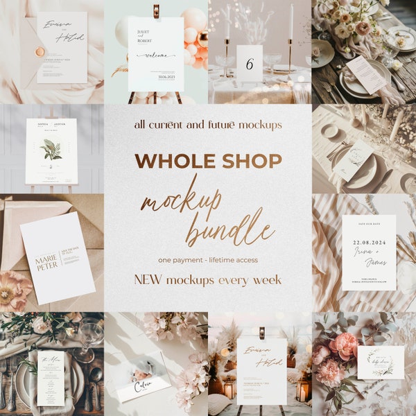 WHOLE SHOP BUNDLE, Lifetime Access Entire Shop, Wedding Invitation Welcome Sign Menu Mockups, Canva digital mockups