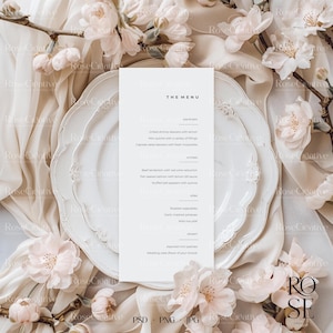 Maquete de menu, maquete de cartão de menu, maquete de cartão em branco, maquete de menu de casamento, maquete de casamento, objeto inteligente, maquete estacionária