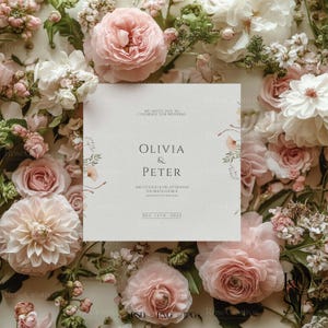 Floral quadratisches Kartenmodell, elegante Hochzeitseinladung Mockup, Babyparty, PSD PNG JPEG, Canva-Vorlage