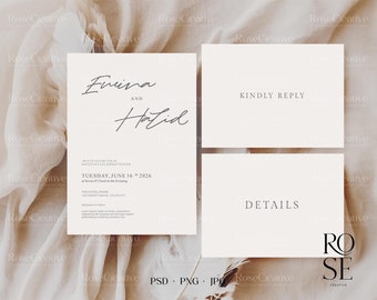 Boho Wedding Invitation Mockup: 5x7 & 5.5x4 Card (PSD, JPG, PNG)