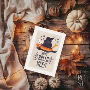Maquette de carte d'invitation Halloween 5 x 7, Maquette de carte d'invitation Boho automne automne, maquette d'invitation de mariage automne Boho