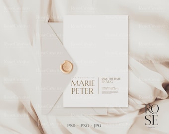 Boho Card Mockup: 5x7 Invitation, Smart Object (PSD, JPG, PNG)