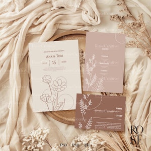 Hochzeitseinladungsset Mockup, Hochzeitssuiten-Mockup, Karten-Set Mockup, Hochzeitskarte Mockup, Antwortkarten-Mockup, PSD-Mockup