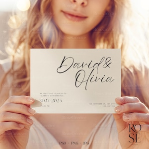 Mockup di invito per matrimonio e baby shower orizzontale 7x5, mockup di biglietto di auguri, trascinamento della selezione su Canva
