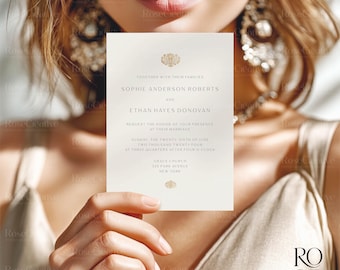 Wedding Invitation Mockup 5x7 – Bridal Stationery Template with Model, Editable PSD, Canva png template
