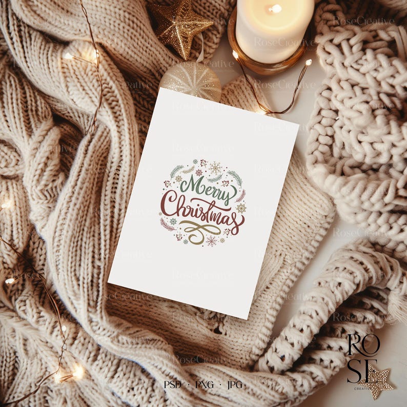 Christmas card mockup flatlay with pinecones and ornaments
5x7 greeting card mockup styled with holiday props
Holiday card mockup bundle with 12 festive scenes
PSD smart object card mockup with neutral Christmas décor
Canva-compatible PNG mockup of holiday card
Christmas stationery mockup with cozy winter background
Seasonal card flatlay with soft lighting and decorations