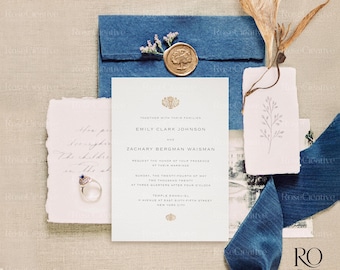 Modelo de convite de casamento: cartão vintage azul 5x7 (download digital)