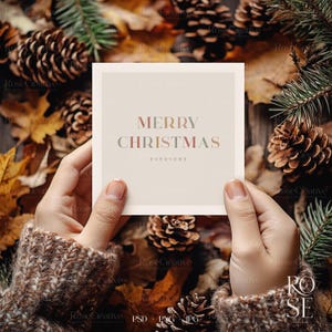 Mockup kerstvierkante kaart, mockup vakantie-uitnodiging, mockup briefpapier, mockup uitnodigingskaart, mockup herfstachtergrond